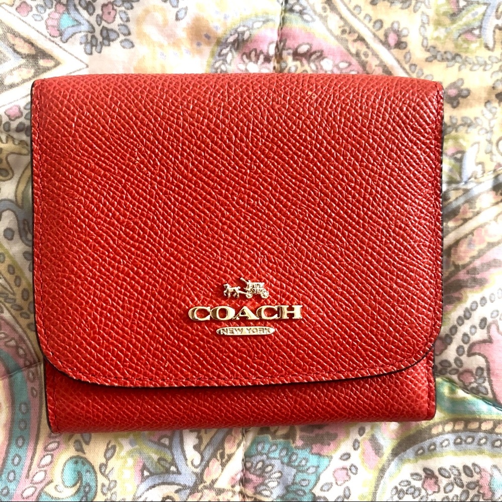 Coach blood orange trifold wallet
